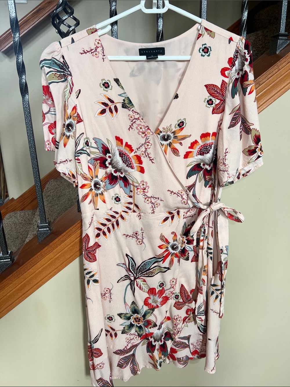 Sanctuary Blush Pink Floral Wrap Midi Dress